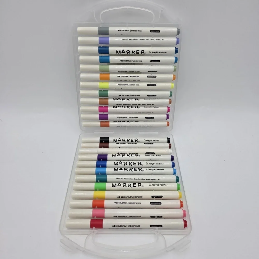 NEW! Touchdayu 24 pc Acrylic Paint Marker Set Water-based Medium Point w/ Case